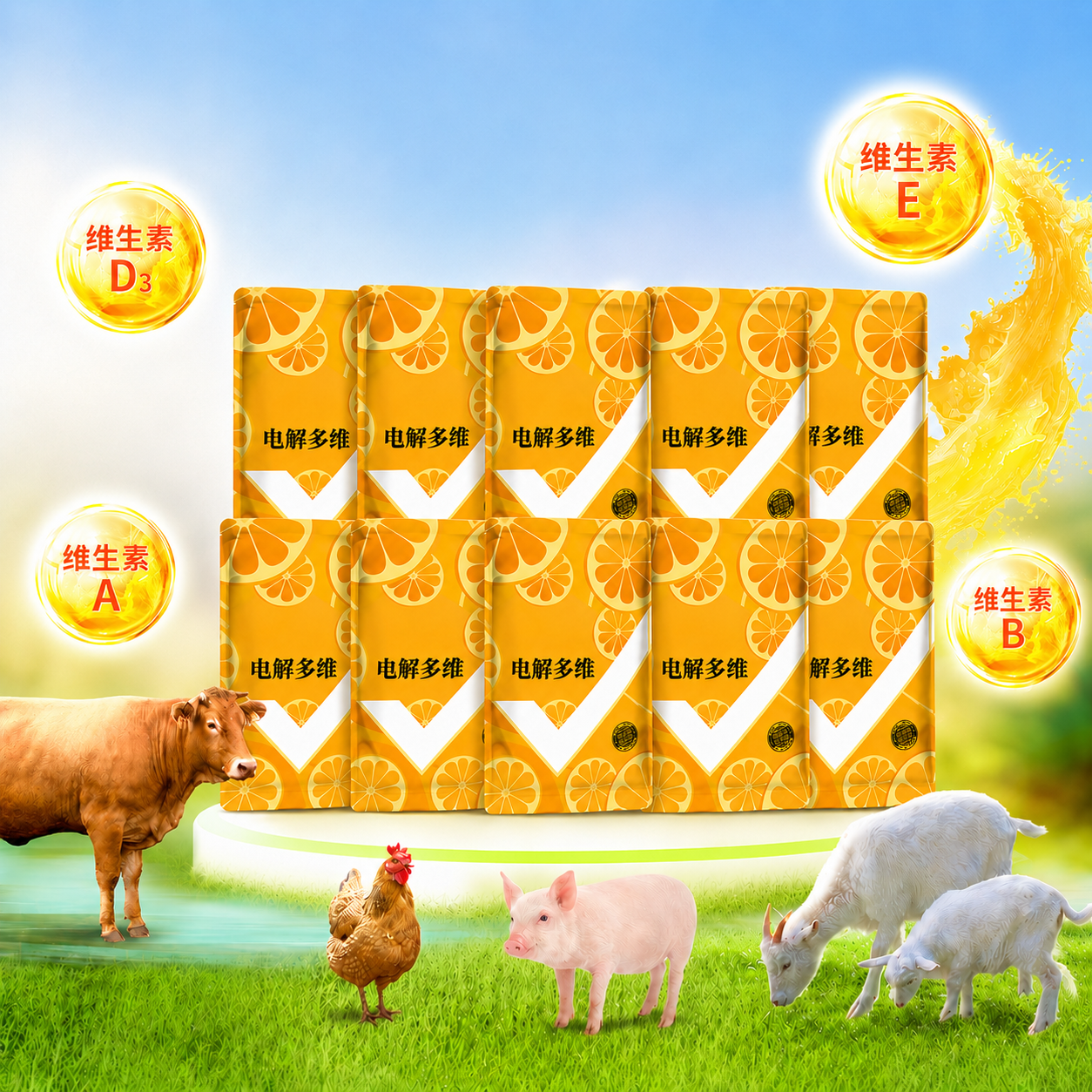 Bột Điện Giải Đa Vitamin Cho Gia Súc Gia Cầm 500g – Bổ Sung Vitamin A, D3, E, B1 & Glucose brand.pethealer