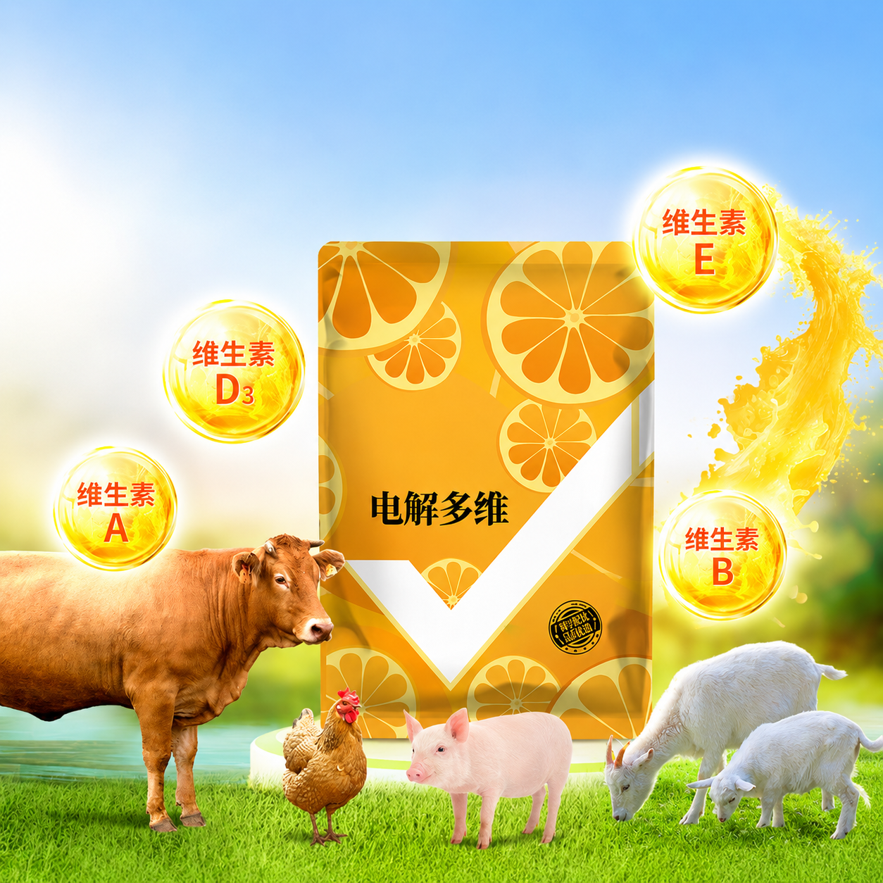 Bột Điện Giải Đa Vitamin Cho Gia Súc Gia Cầm 500g – Bổ Sung Vitamin A, D3, E, B1 & Glucose brand.pethealer