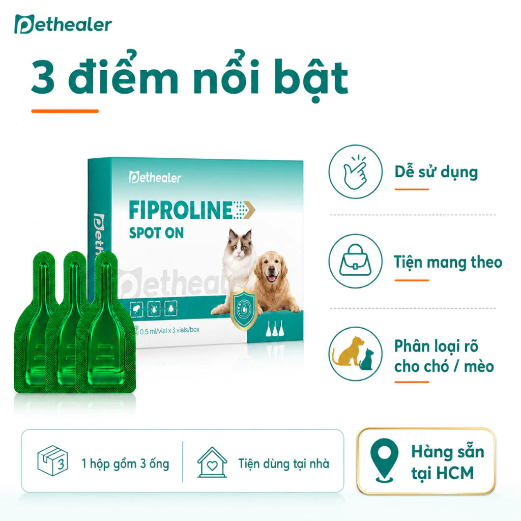 Pethealer Fiproline Spot On Cho Chó Mèo | Dạng Nhỏ Gáy 3 Ống | Chăm Sóc Da Lông Thú Cưng | Hàng Sẵn HCM brand.pethealer